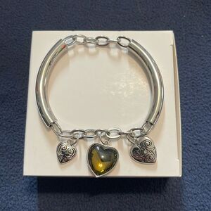 Lia Sophia Silver Tone Lucite & Engraved Heart Charm Bracelet